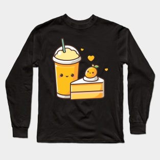 Cute Couple Gift in Kawaii Style with a Mango Cake and a Milkshake | Kawaii Food Long Sleeve T-Shirt